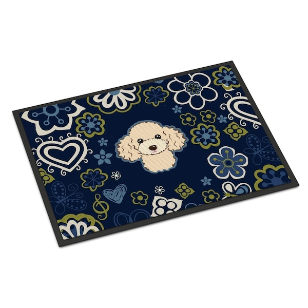 Carolines Treasures 18 x 27 in. Blue Flowers Buff Poodle Indoor or Outdoor Mat BB5109MAT - main